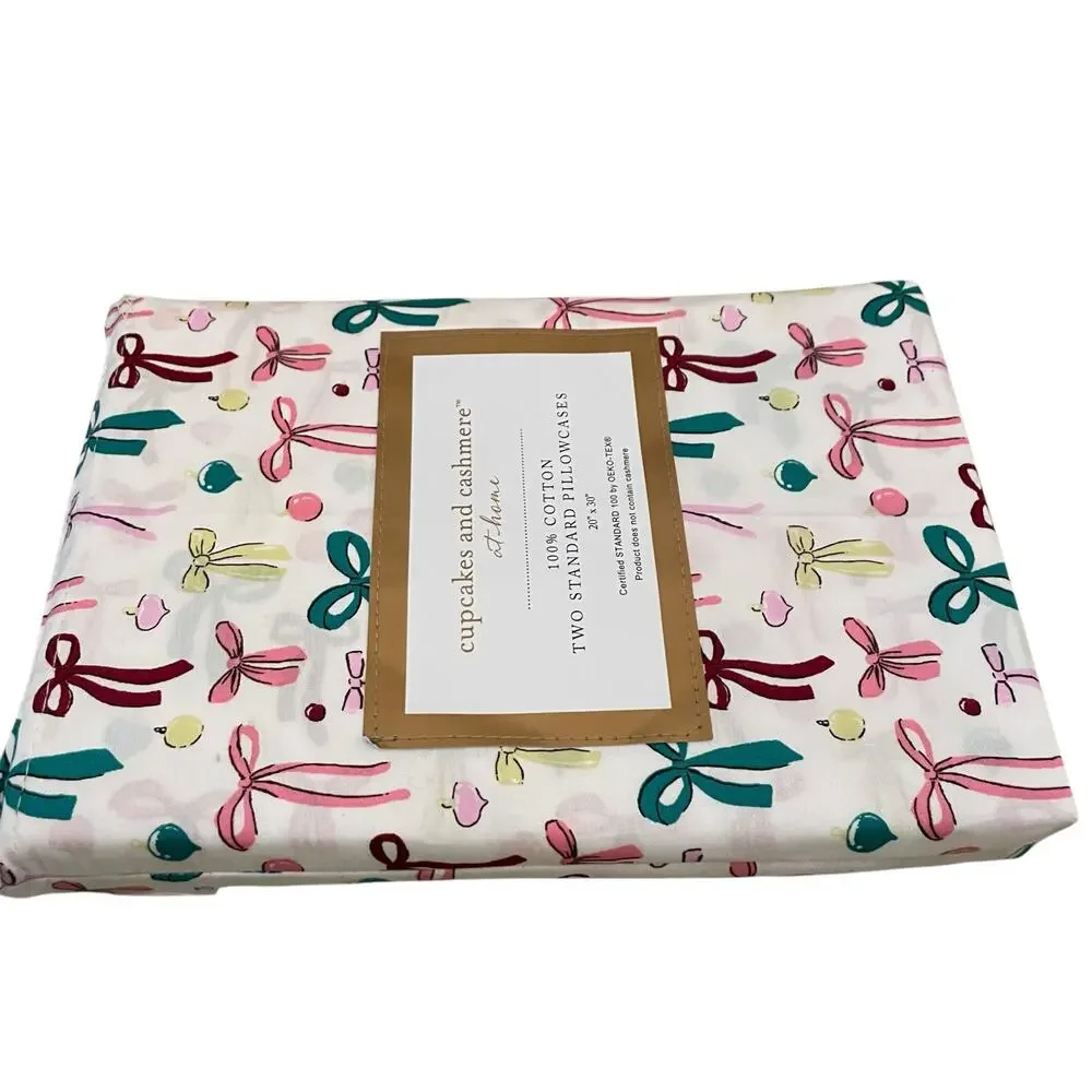 Cupcakes & Cashmere 100% Cotton BOWS Standard Pillowcase Set of 2 New